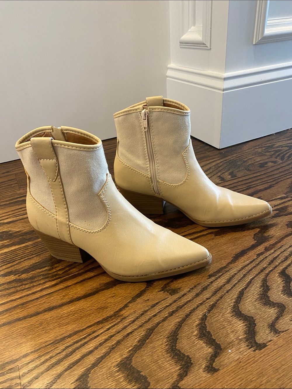Universal Thread Beige Pointed-Toe Ankle Booties with Low Block Heel